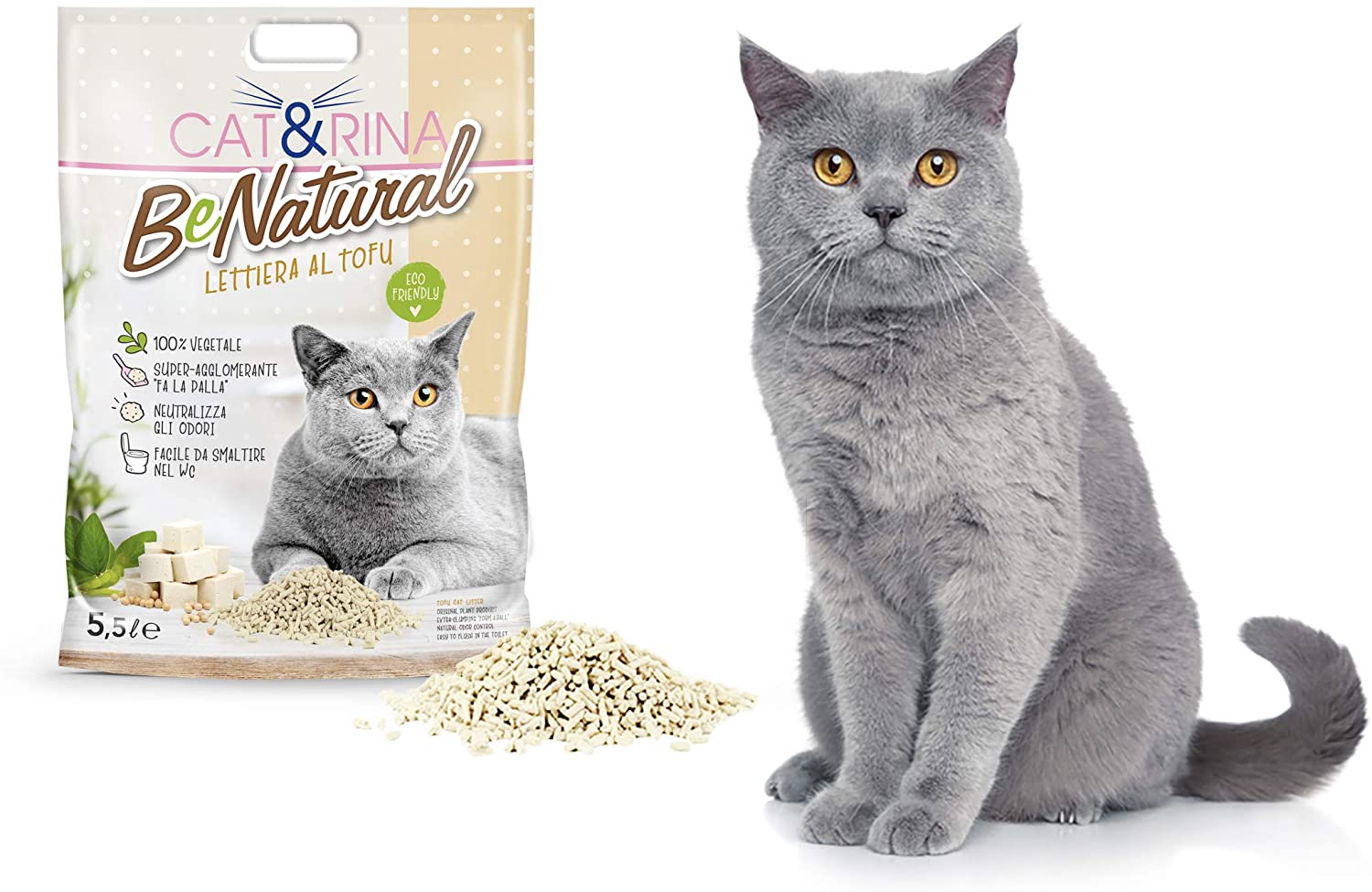 6x5,5L Cat&rina BeNatural - Lettiera da WC al Tofu 6x5,5L Cat&rina BeNatural - Lettiera da WC al Tofu